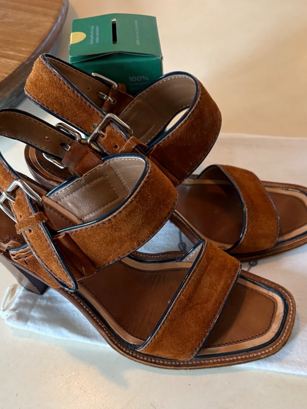 Prada Stacked Heel Sandals Size 37.5 (7.5 US) Brown Suede excellent condition - Picture 3 of 8